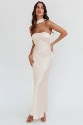 Damsel Reverse Halter Maxi Dress Oyster
