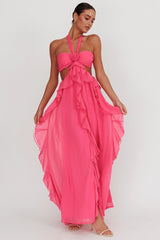 Santiago Cut-Out Ruffle Maxi Dress Fuchsia