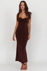 Rose Garden Tied Shoulder Maxi Dress Brown