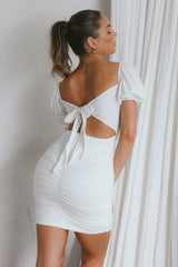 Far Niente Ruched Tie Back Mini Dress White