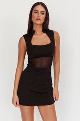 Astro Mandarin Collar Mesh Mini Dress Black