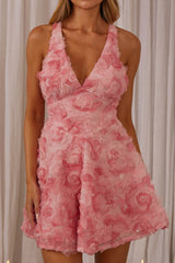 Lavalle Criss-Cross Embellished Mini Dress Pink