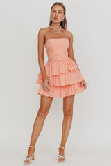 Destini Strapless Layered Frill Mini Dress Blush