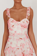 Veda Strappy Back Ruffle Maxi Dress Flowers Blush