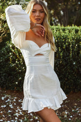 Catch Feelings Sweetheart Neckline Dot Trim Dress White