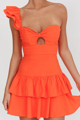 Tea Time One Shoulder Ruffle Mini Dress Tangerine