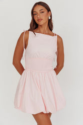 Like Art Tied Shoulder Bubble Mini Dress Pink