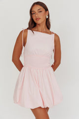 Like Art Tied Shoulder Bubble Mini Dress Pink