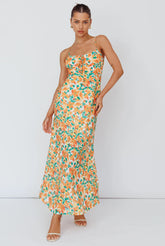 Solstice Noon Tied Bust Midi Dress Print Orange