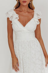 Lola Ruffle Shoulder Maxi Dress Textured White