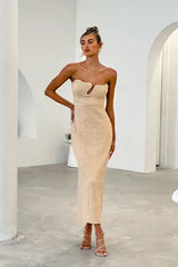 Horizon Strapless Textured Midi Dress Nude