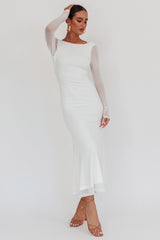Lustre Open Back Mesh Maxi Dress White