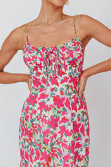 Solstice Noon Tied Bust Midi Dress Print Pink