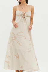 Yuki Tied Bust Midi Dress Sand