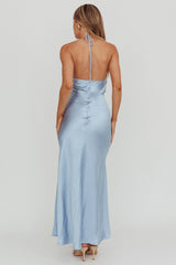 Aysah Chiffon Hem Halter Maxi Dress Light Blue