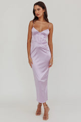Seraya Lace-Up Back Satin Maxi Dress Lilac