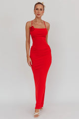 Ignite Rosette Backless Maxi Dress Cherry