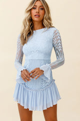 Dreamy Long Sleeve Mini Dress Steel Blue