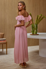 Serinah Basque Waist Off-Shoulder Maxi Dress Pink