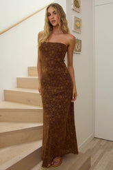 Artice Strapless Maxi Dress Lace Chocolate