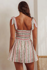 Bestie Tied Shoulder Mini Dress Floral Green