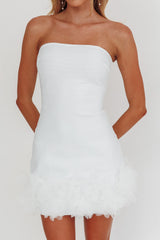 Leni Strapless Embellished Hem Mini Dress White