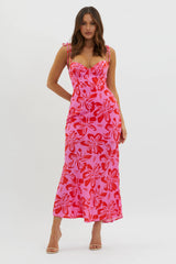 Luau Tied Shoulder Print Dress Pink
