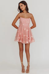 Athens Floral Bow Mini Dress Pink