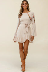 Yara Floral Embellished Fit and Flare Dress Blush