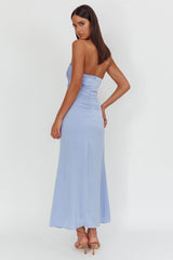 Molinda Strapless Ruched Drawstring Maxi Dress Blue