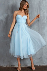 Smitten Sweetheart Neckline Chiffon Midi Dress Blue
