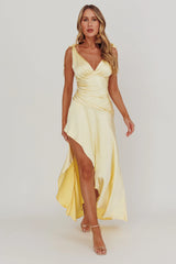 Aquila Tied Shoulder High-Low Hem Dress Lemon