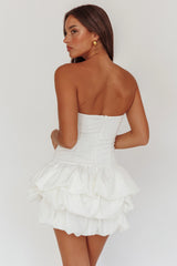 Nefiti Strapless Layered Bubble Hem Dress White