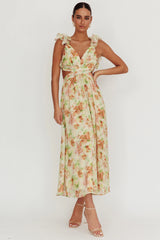 Madara Lace-Up Back Floral Maxi Dress Orange