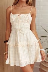 Emotional Rollercoaster Frill Trim Mini Dress Oat