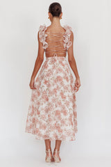 Madara Lace-Up Back Maxi Dress Floral Peach
