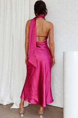Italian Summer Tie Neck Midi Dress Fuchsia