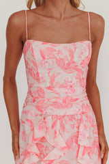 Serif Ruffle Trim Split Maxi Dress Pink