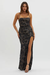 Sparks Fly Sequin Embellished Maxi Dress Black/Nude
