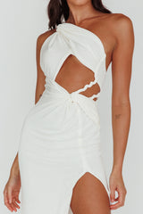 Kiah Twist Accent Thigh Split Midi Dress White