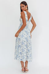 Spring Dawn Basque Waist Maxi Dress Floral Blue