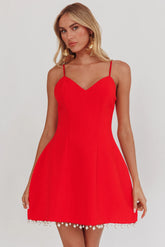 Besos Pearl Hem Mini Dress Red