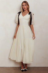 Sinta Bow Shoulder Puff Sleeve Maxi Dress Cream