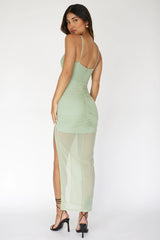 Lake Como Ruched Mesh Midi Dress Mint