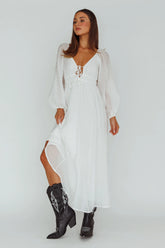 Kylin Balloon Sleeve Tied Bust Maxi Dress White