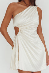 Glow Ray One-Shoulder Pleat Dress Champagne