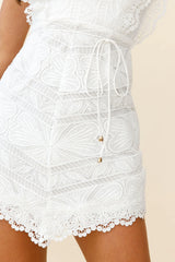 So Obvious Lace Overlay Deep V-Neckline Dress White
