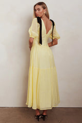 Sinta Bow Shoulder Puff Sleeve Maxi Dress Lemon