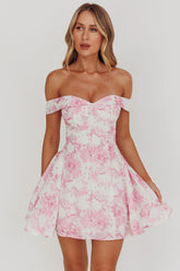 Courting Off-Shoulder Mini Dress Floral Pink