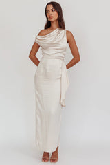 Tova Draped One-Shoulder Maxi Dress Champagne